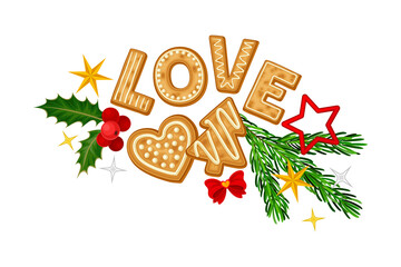 Gingerbread Cookie and Fir Branch as Christmas Vector Composition