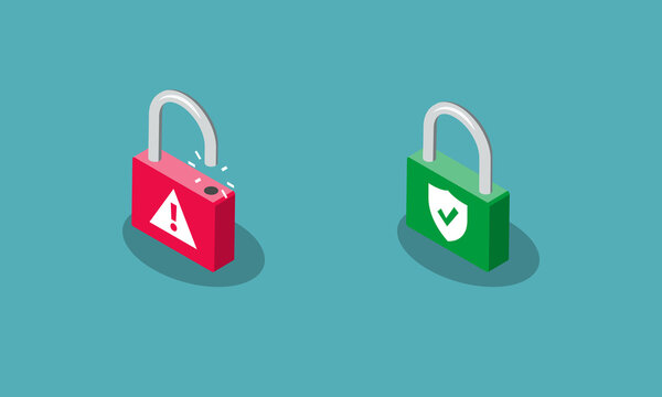 Protected and unprotected padlock symbols, isolated on blue background. Flat design, easy to use for your website or presentation.