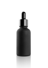 black glass dropper serum bottle for cosmetic product design mockup isolated on white background