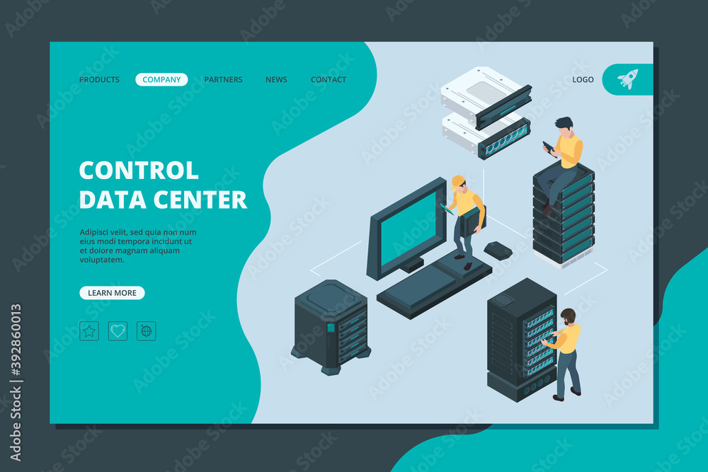 Poster data server landing. software and hardware items for global storages ethernet computer services vect