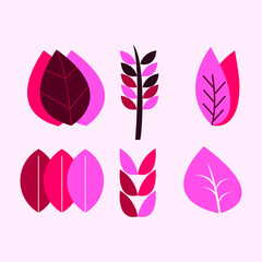 Fototapeta premium set of leaves, set of flowers, set of pink leaves vector