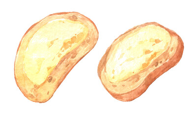 Сroutons with cheese. Watercolor hand drawn illustration isolated on white background