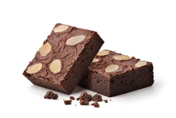 Almond Chocolate Brownie isolated on white background
