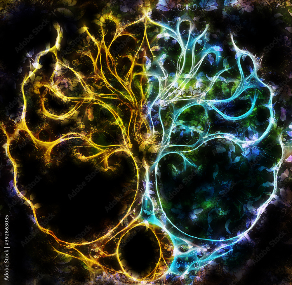 Poster tree of life symbol on structured ornamental background, yggdrasil. fractal effect.