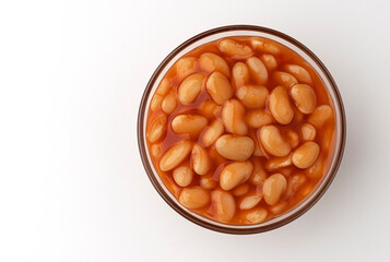 Baked beans in tomato sauce isolated on white background