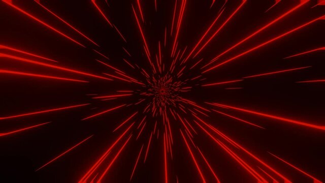Red star trails or starlights, wide angle 3d animation using as science fiction background