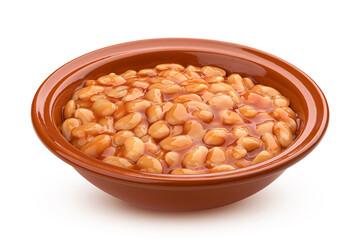 Baked beans in tomato sauce isolated on white background