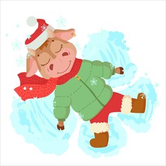 cute bull drawn in cartoon style. Animal symbol of 2021. A bull or a cow in a red jacket and boots. winter vector illustration with animal isolated on white background