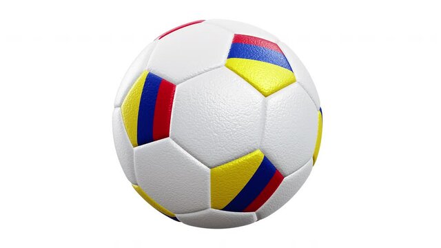 Realistic 360-degree seamless looping roll of the Colombia textured soccer ball rendered in UHD, alpha matte is included