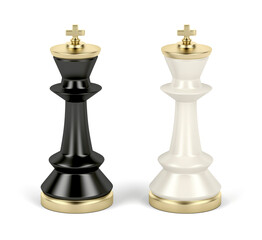 Front view of black and white chess kings on white background