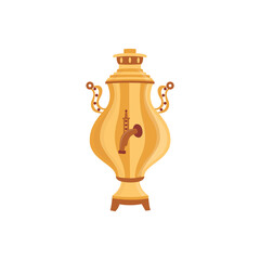 Russian tea samovar utensil for drink brewing, flat vector illustration isolated.