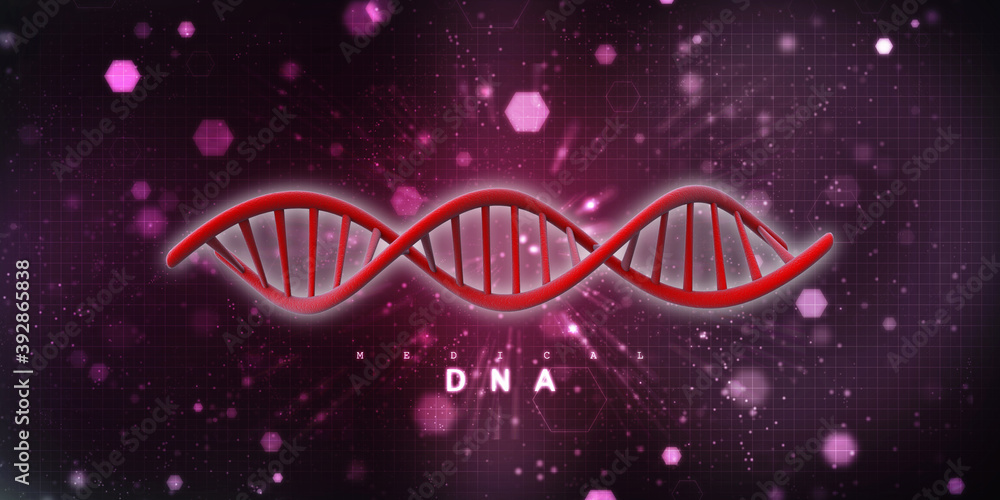 Poster 3d render of dna structure, abstract background