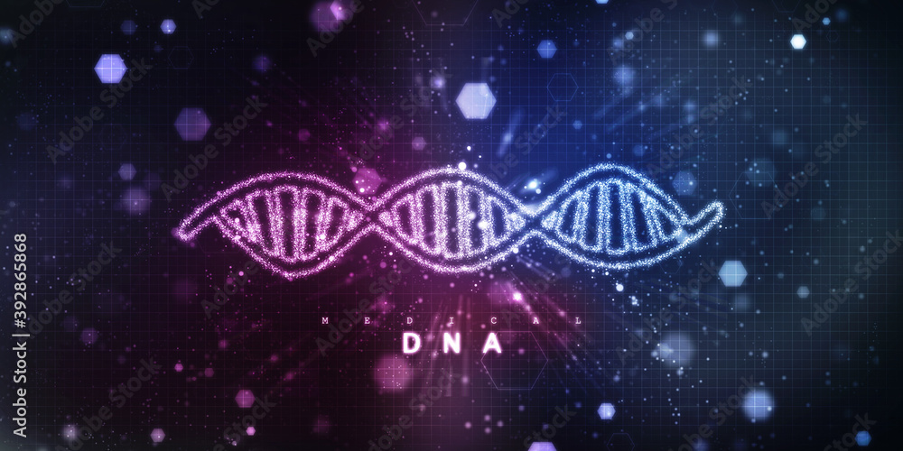 Poster 2d render of dna structure, abstract background
