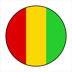 Guinea Flag circle Button on white background for African concepts.