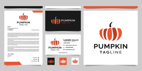 business, company or corporate brand identity. Pumpkin logo design on halloween celebration