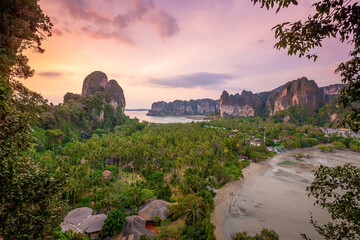 Beautiful view of Railay beach, Krabi, Thailand from top view