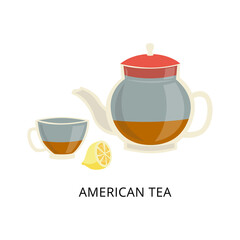 American tea drinking and brewing tradition card, flat vector illustration.