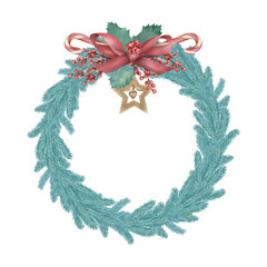 Fototapeta na wymiar Christmas Holiday Wreath With Bow