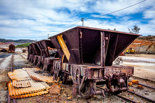 abandoned freight train cars in the desert