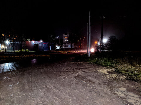 night illumination of empty streets in the city
