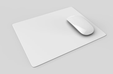 Blank white mouse pad with computer mouse for branding and design presentation. 3d render illustration. © godesignz