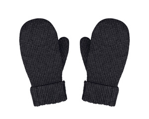 Knitted winter woolen mittens in black on a white background, 3D render