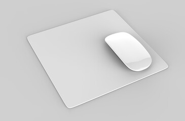Blank mouse pad with computer mouse for branding or design presentation. 3d render illustration. © godesignz