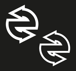 Double curved circle arrow ribbon logo. 2 direction round banner shape. Dual trend arrow stripe form icon, flat arrow icon. pointer. Two-pointed Band banner logotype