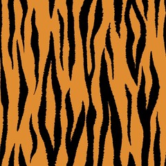 Tiger seamless pattern. Bengal cat orange safari repeat print. Vector wild animal skin art