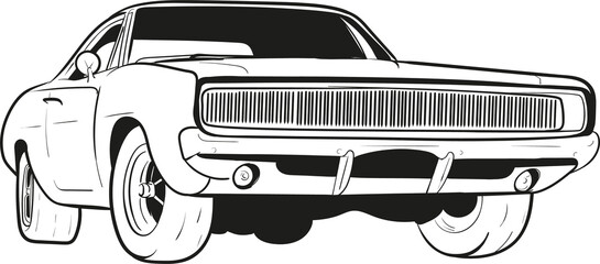 cartoon classic american muscle car drawing sketch