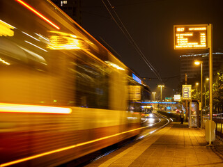 public transport driving at night city street