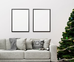 Living Room Christmas interior in Scandinavian style.3d render