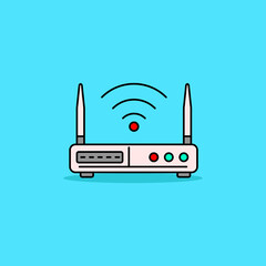 Simple router vector illustration isolated on blue background. Linear color style of router icon 