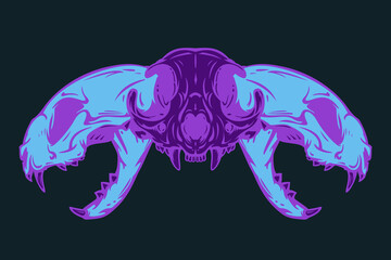 Three cat skull in colorful hand drawn style isolated on black background. Vector cartoon illustration. Retro vintage design concept for tattoo, print, cover.