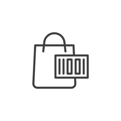 Shopping bag and barcode line icon. linear style sign for mobile concept and web design. Shop discount outline vector icon. Symbol, logo illustration. Vector graphics