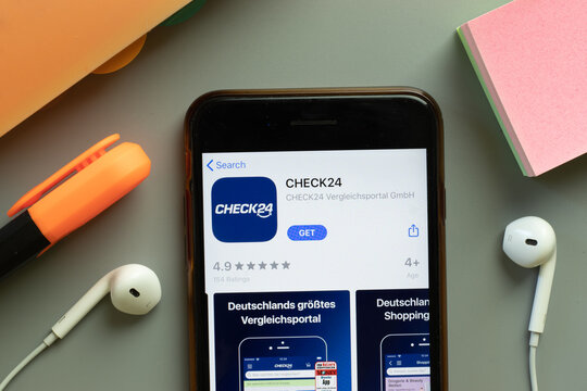 New York, United States - 7 November 2020: CHECK24 app store logo on phone screen, Illustrative Editorial