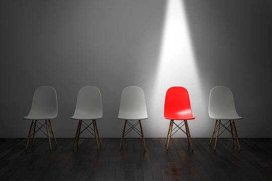 a red chair under bright light. 3d render