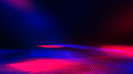 Neon abstract light rays on a dark background. Light effect, laser show, surface reflection. Ultraviolet radiation, nightclub. 3d illustration