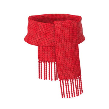 Red wool scarf on a white background, 3D render
