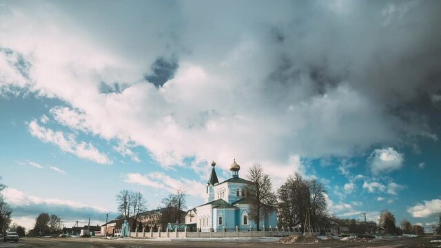 Korma Village, Dobrush District, Belarus. St. John The Korma Convent Church. Famous Orthodox Church. Time Lapse Time-lapse Timelapse