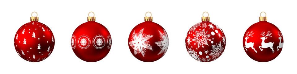 Vector red  Christmas  balls  set  isolated on white background.
