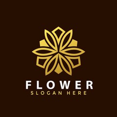 Gold Flower Line Art Style logo Design vector illustration