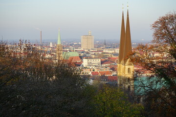 Fototapeta premium Bielefeld from the top,Bielefeld a old The Sparrenburg (actually: Sparrenberg Castle and Fortress, formerly also Sparenburg) is a restored fortress in Bielefeld's Mitte district. 