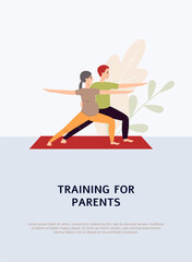 Training for future parents or pregnancy course banner flat vector illustration.