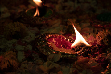 Close up of diyas on the occasion of diwali