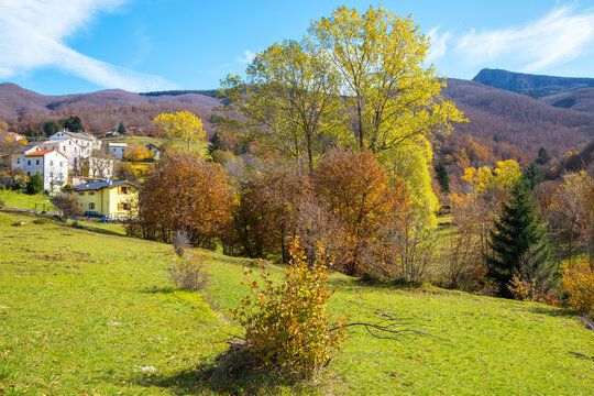 Autumnal landscape in the Aveto Regional Natural Park, Genoa province, Liguria, Italy.