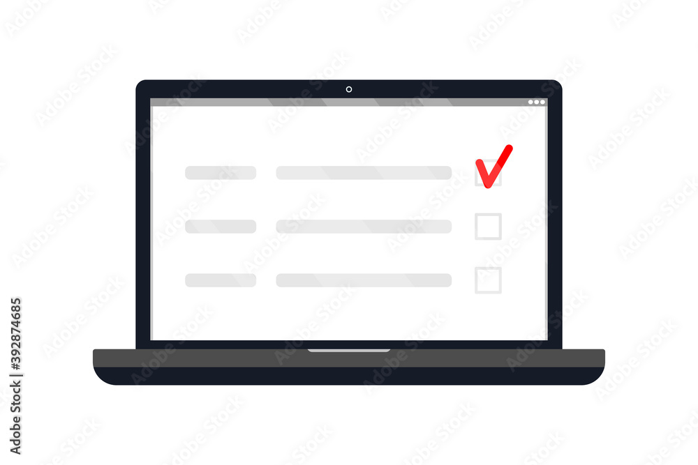 Aufkleber laptop screen with checklist document. concept of paper checklist and to do list with checkboxes, su
