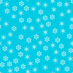 Snow seamless pattern. White snowflakes on blue background. Falling snow.