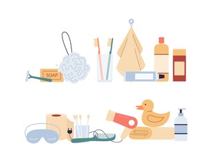 Set of cozy elements for domestic bathroom a vector isolated illustration