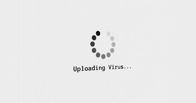 Uplaoding Virus progress circle computer screen animation loop isolated on white background with blinking dots buffering search screen in 4K. computer loading screen uploading virus program